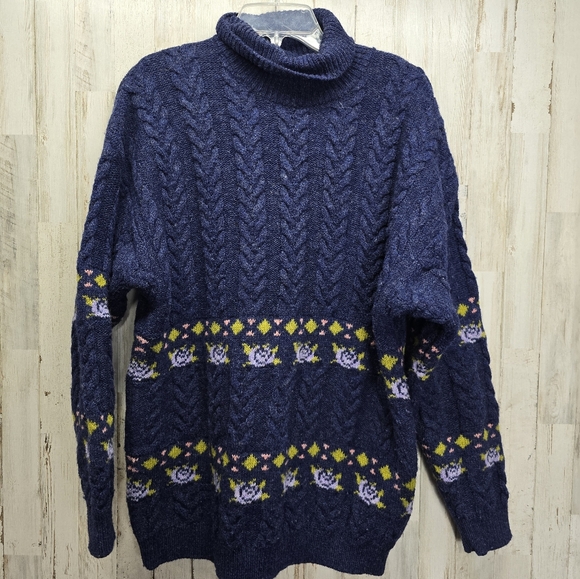 Vintage United Colors Of Benetton Large Made In Italy Shetland Wool Floral - Picture 4 of 7